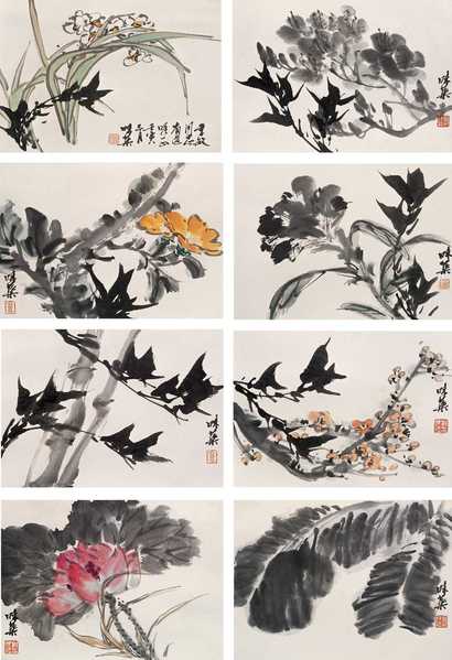 郭味蕖 1962年作 花卉 册页（八开）